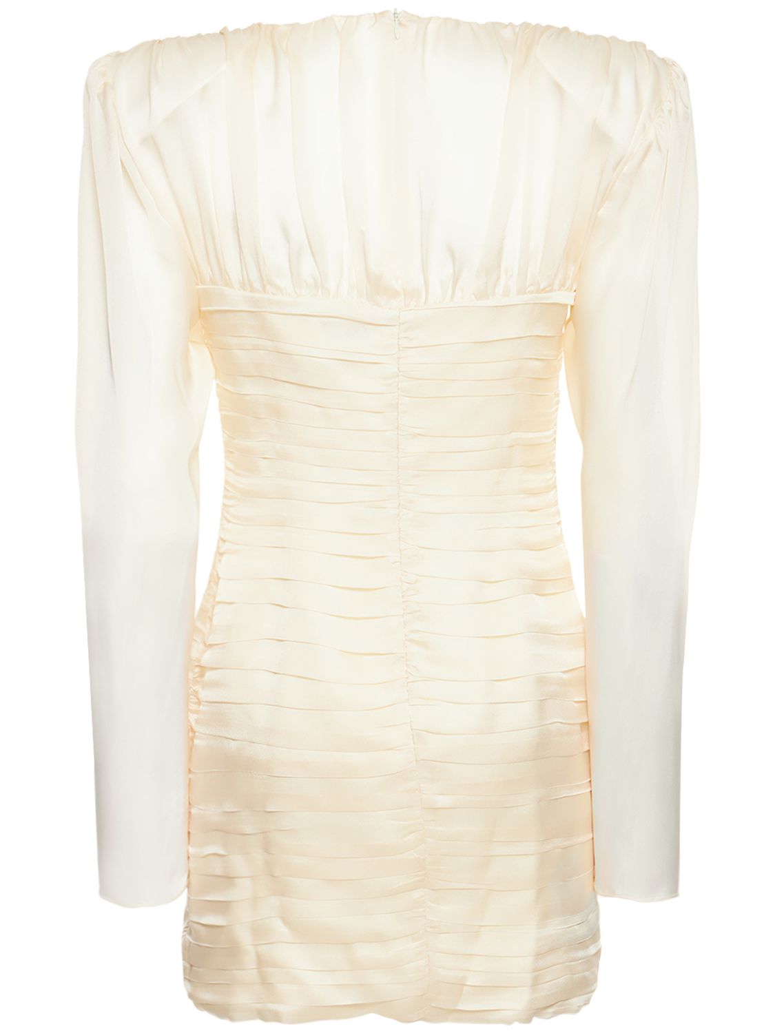 Magda Butrym Ruched Silk Satin Cutout Mini Dress In Cream