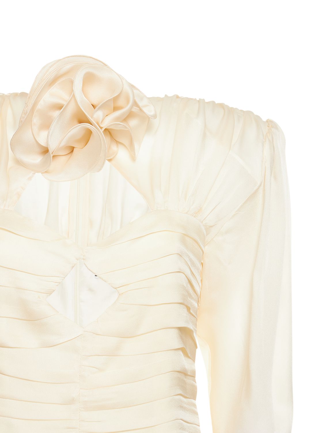Magda Butrym Ruched Silk Satin Cutout Mini Dress In Cream
