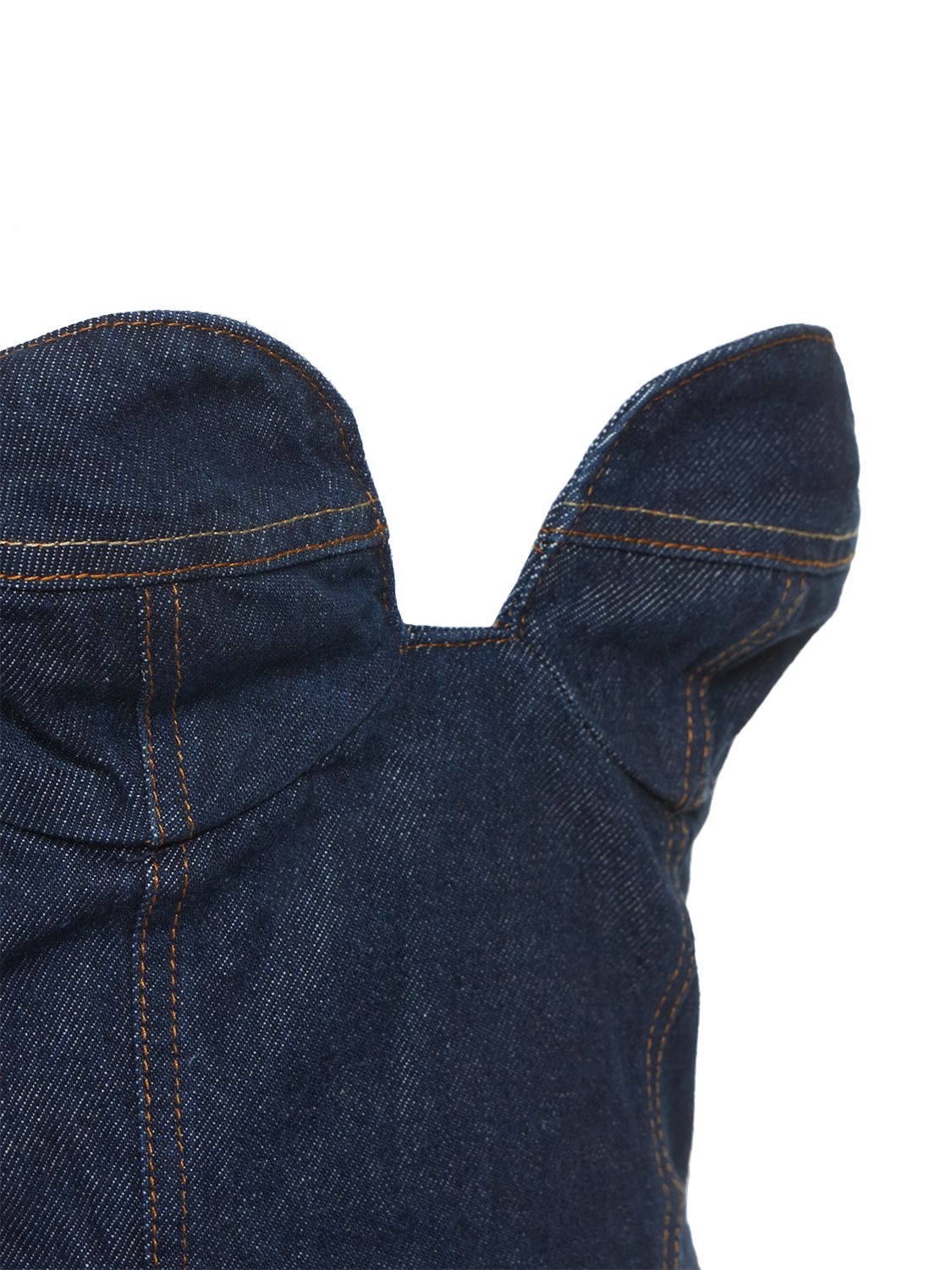 Shop Magda Butrym Cropped Cotton Denim Corset Top In Navy