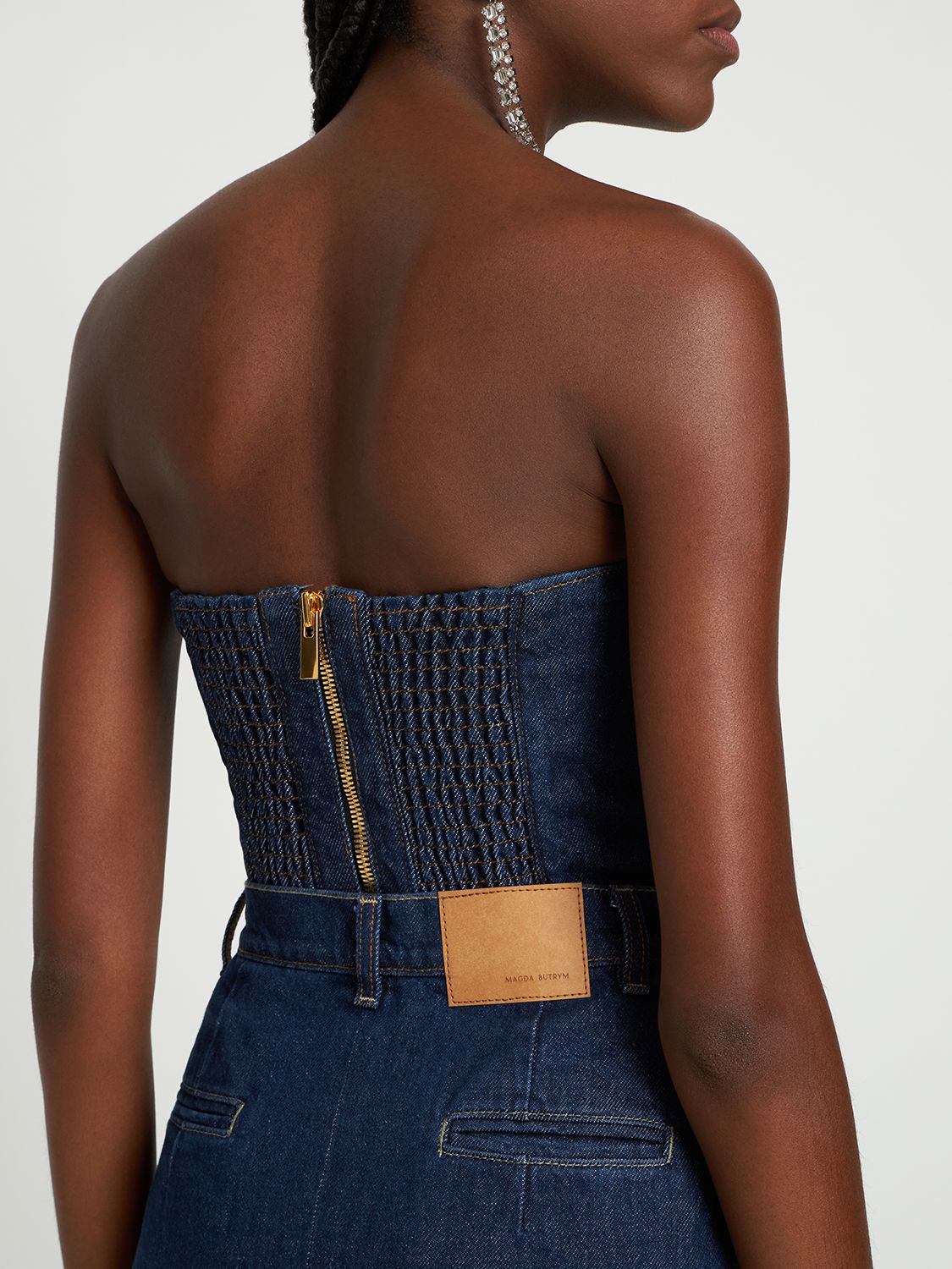 Cropped Cotton Denim Corset Top