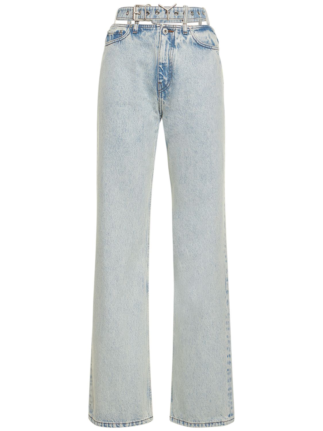 Y Belt Denim Wide Leg Jeans