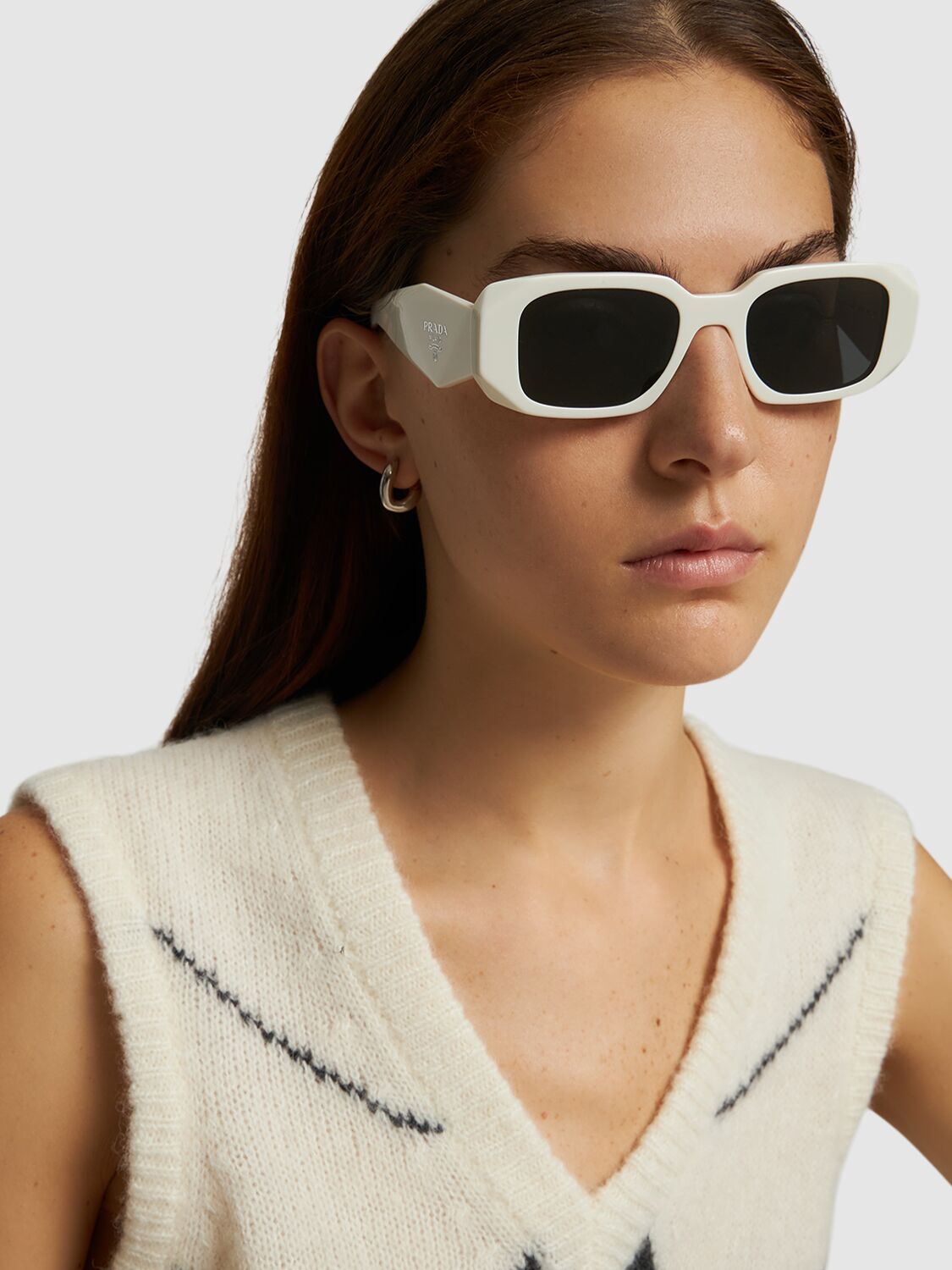 Prada Symbole Wraparound-frame Sunglasses In White,grey
