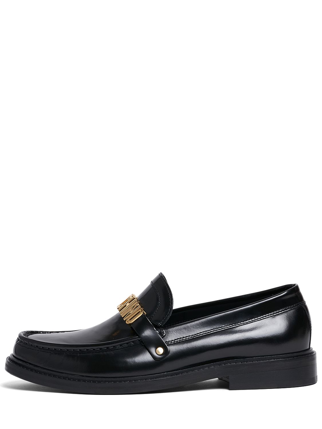 Metal Logo Leather Loafers