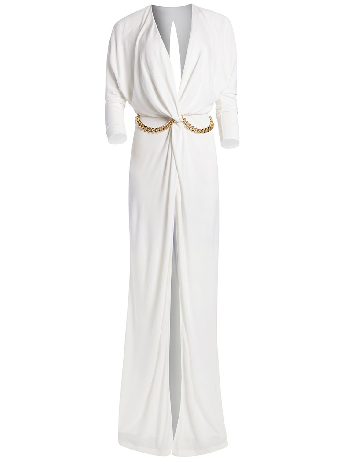 Dundas Garbo Viscose Jersey Long Dress W/chain In White