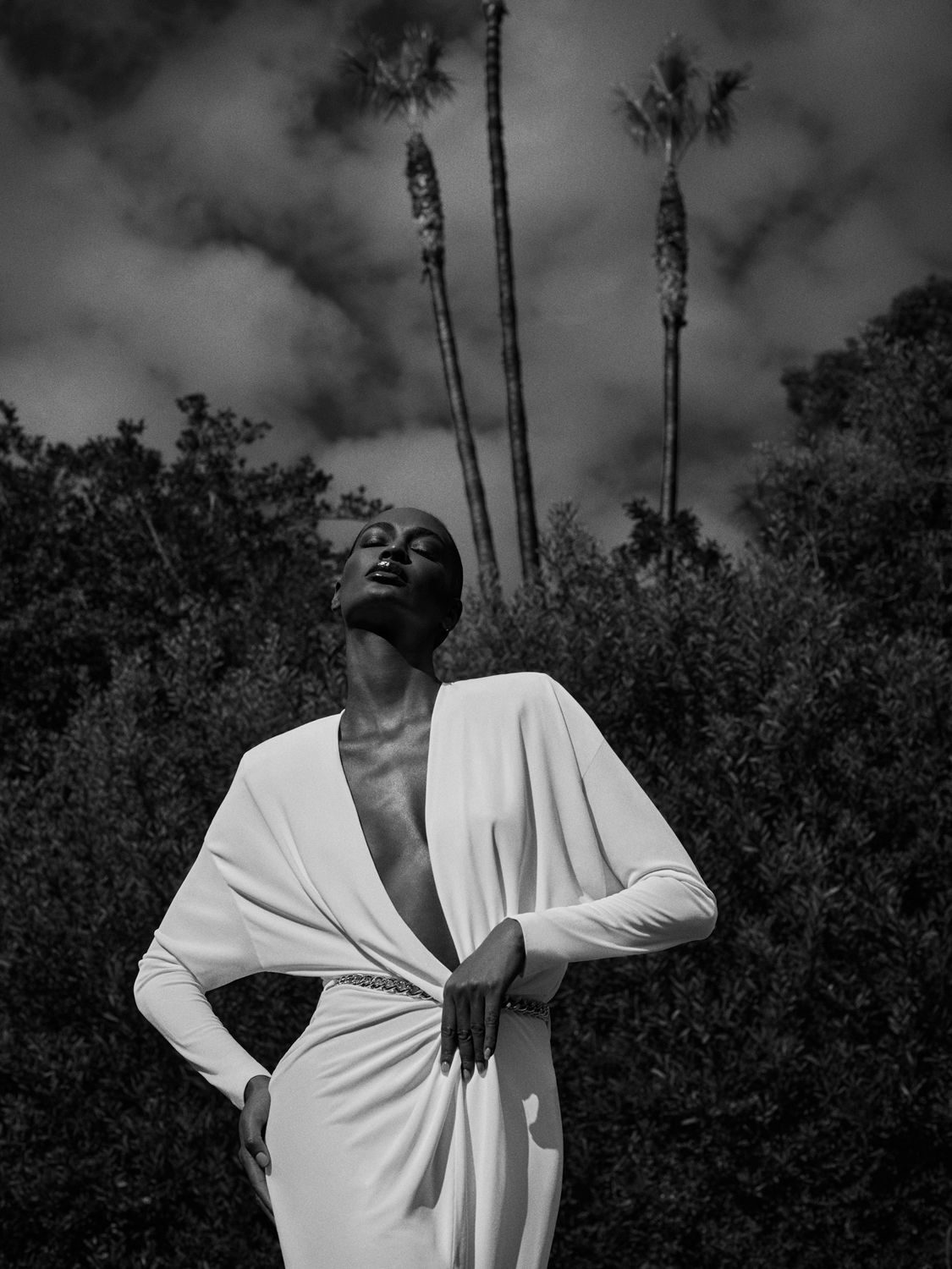 DUNDAS GARBO VISCOSE JERSEY LONG DRESS W/CHAIN 
