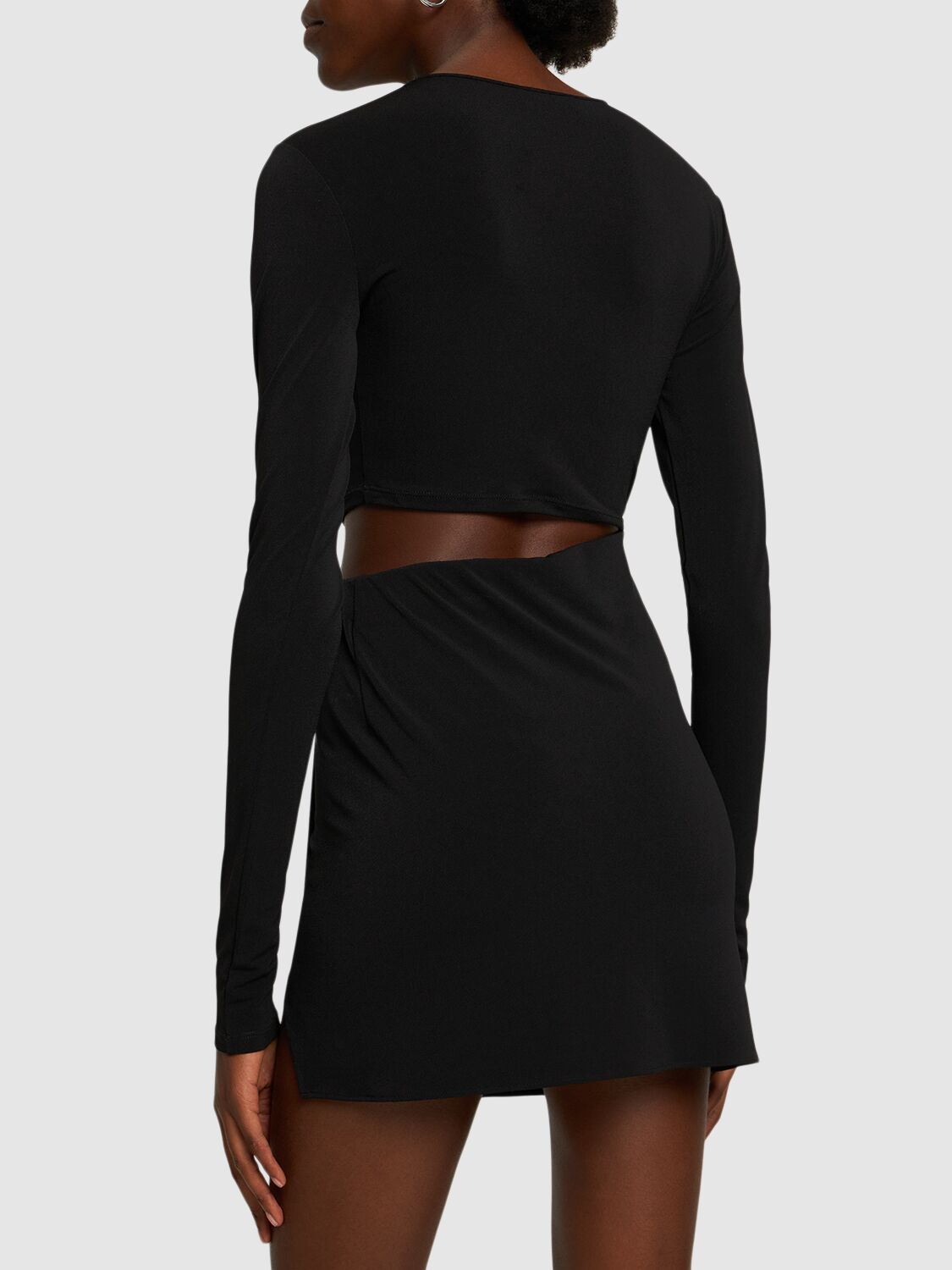 The Andamane Long-sleeve Asymmetric-design Dress In Black