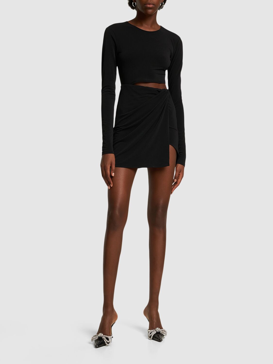 The Andamane Long-sleeve Asymmetric-design Dress In Black