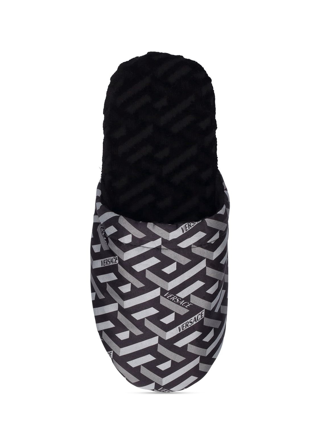 Versace Greca Signature House Slippers In Black-grey