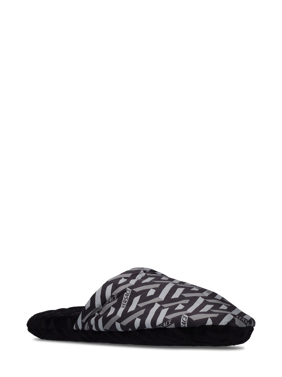 Versace Greca Signature House Slippers In Black-grey