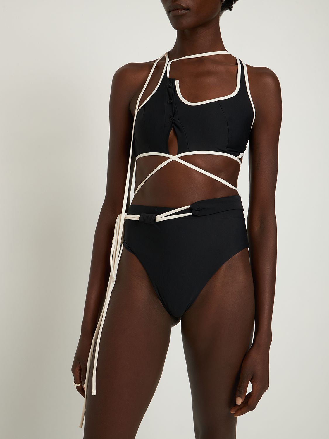 Ottolinger Black Button Laced Bikini In Black