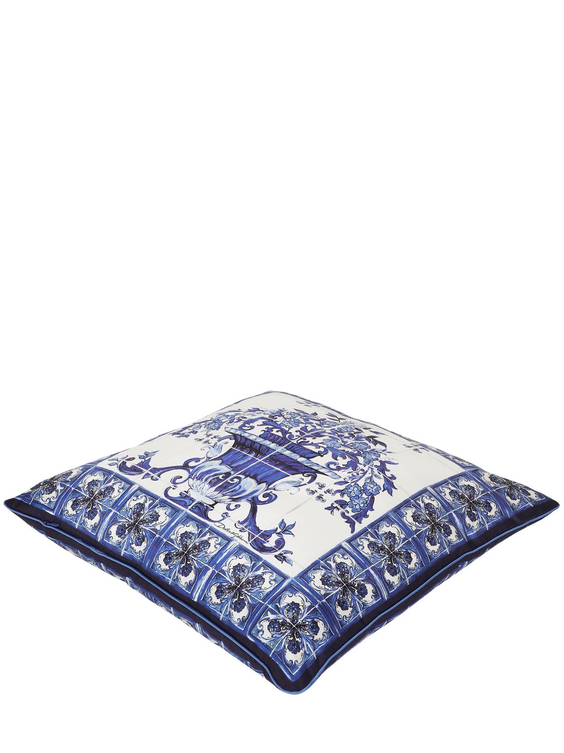 Dolce & Gabbana Silk Twill Cushion Small In Blu Mediterrane