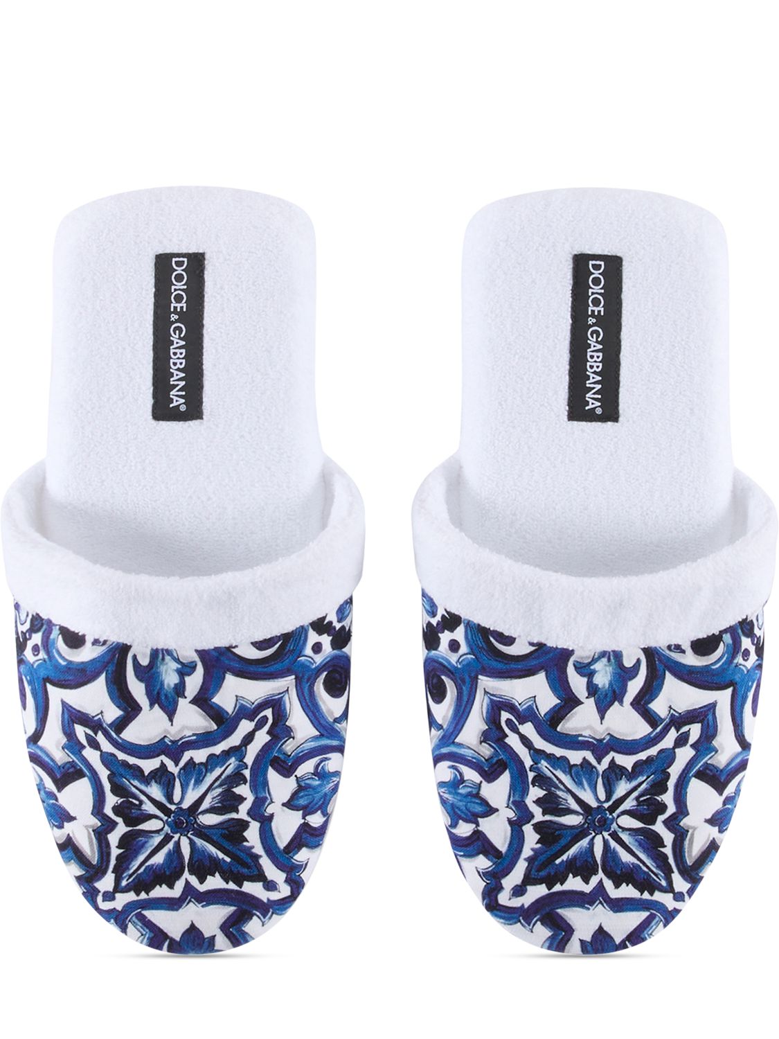 Dolce & Gabbana Barocco-print Terry-cloth Slippers In Blu Mediterrane