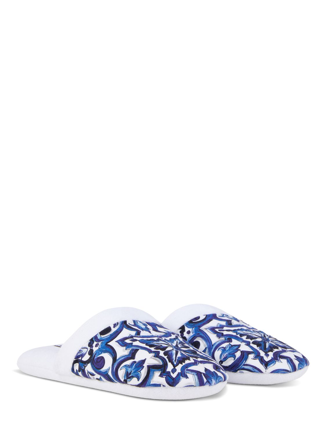 Dolce & Gabbana Barocco-print Terry-cloth Slippers In Blu Mediterrane