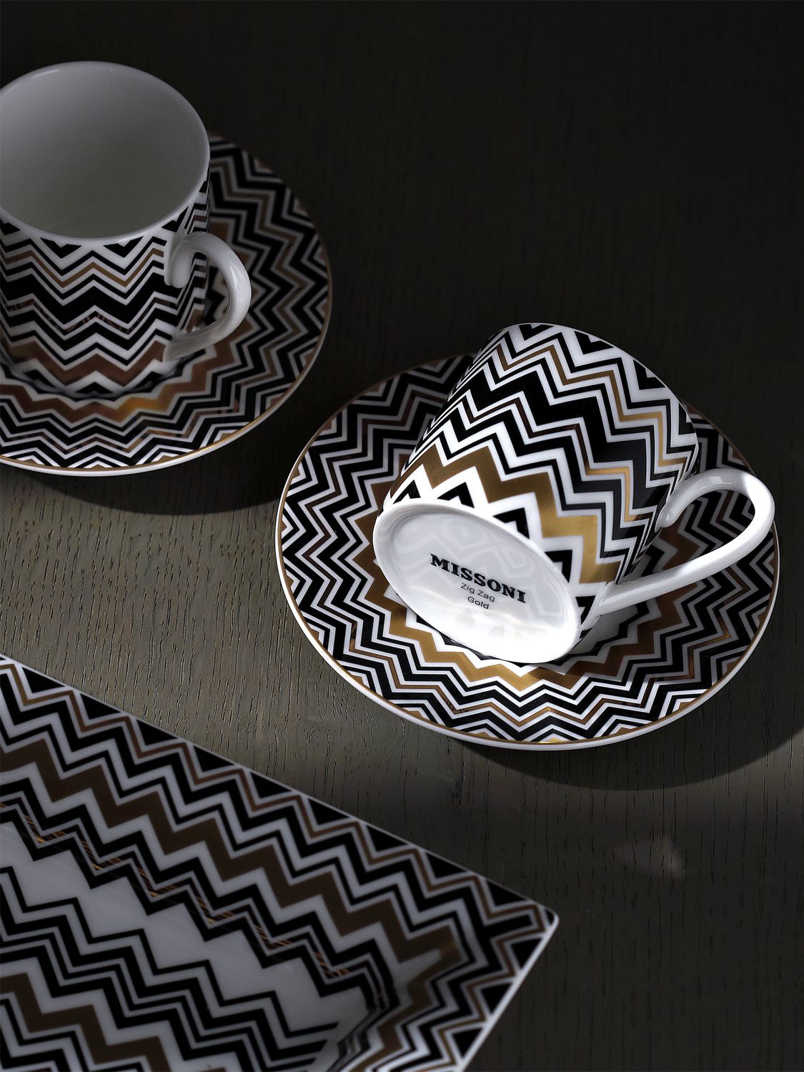 Missoni Zig Zag Gold Rectangular Tray Large In Multicolor