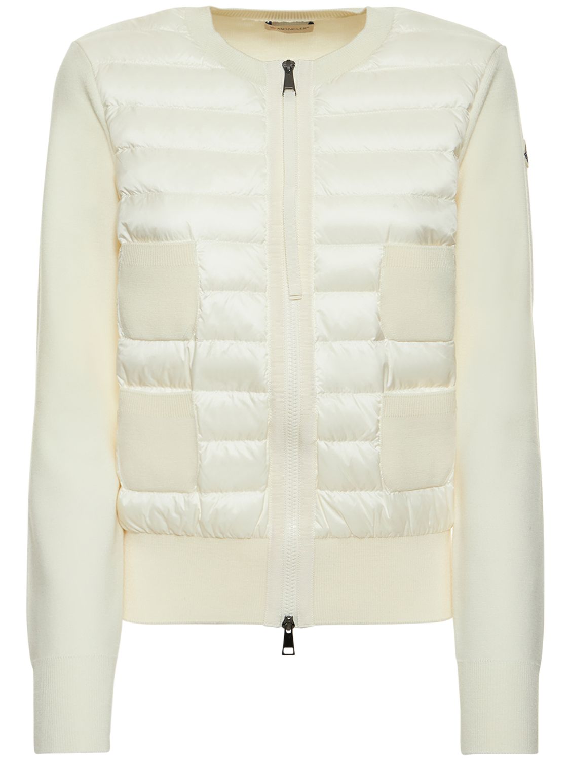 Moncler Padded Wool Blend Zip-up Cardigan In White