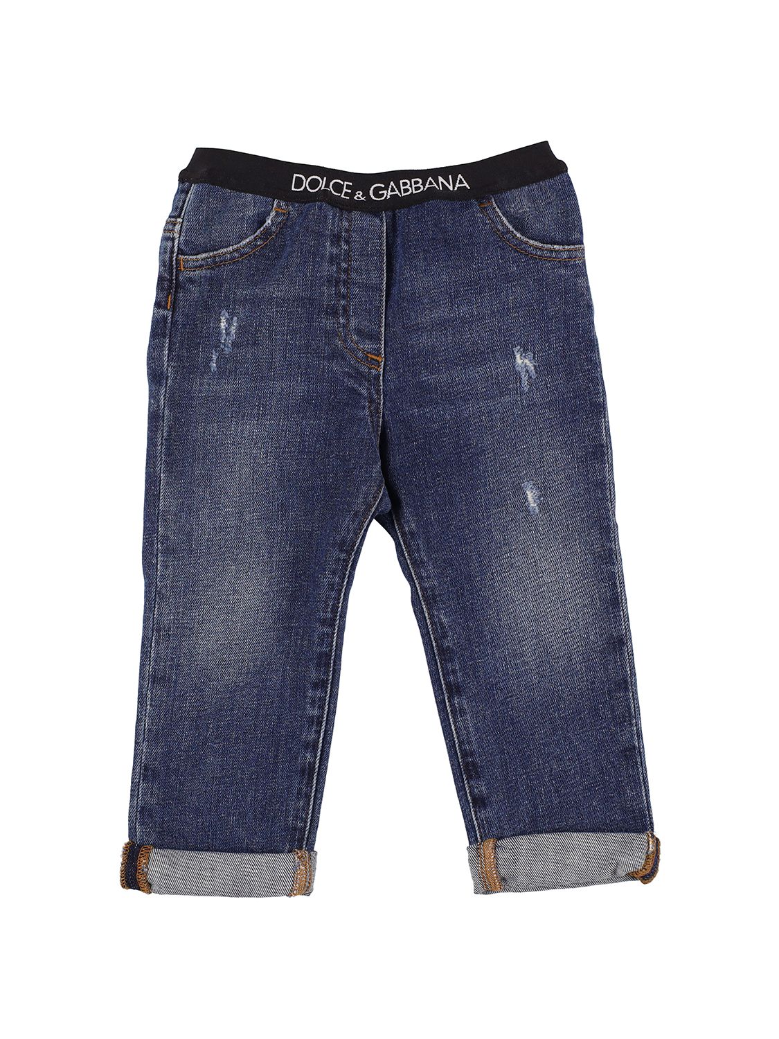 DOLCE & GABBANA Logo Print Washed Denim Effect Pants