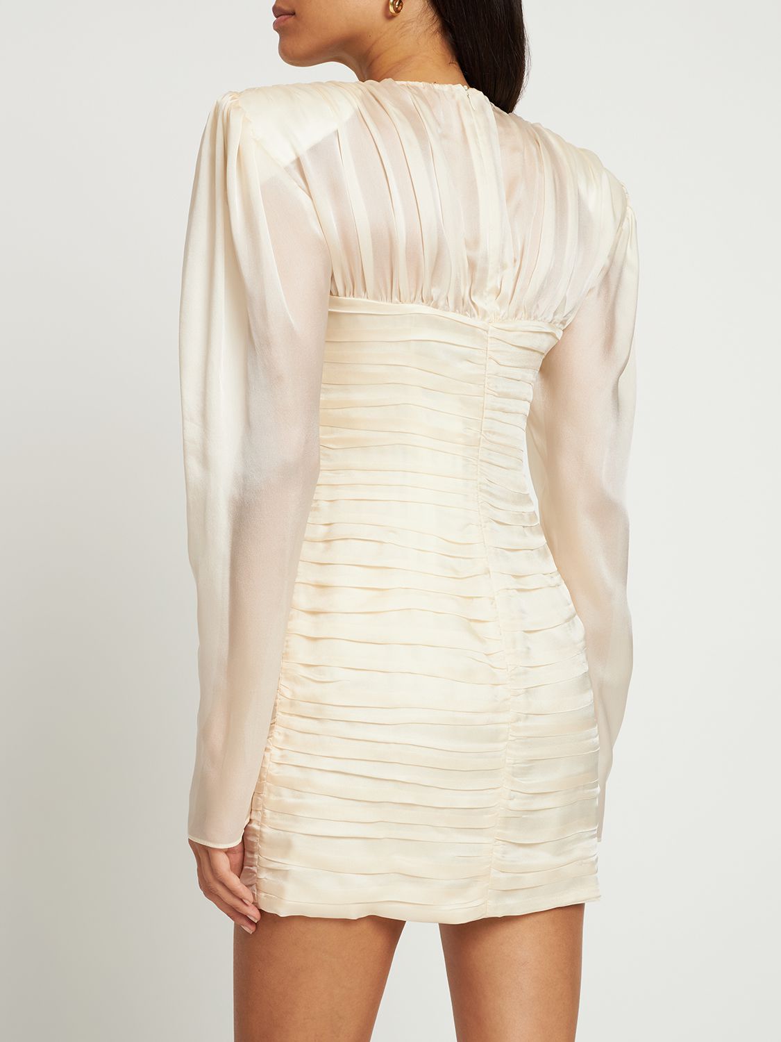 Magda Butrym Ruched Silk Satin Cutout Mini Dress In Cream