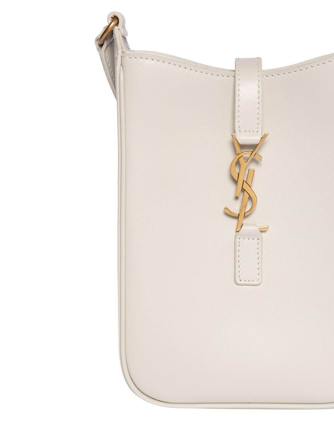 Neutral Chain-strap YSL-plaque grained-leather clutch bag, Saint Laurent