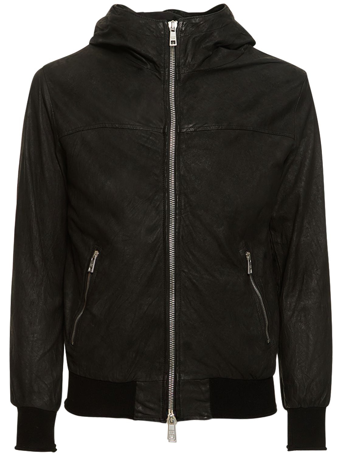 Veste Zippée En Cuir Brossé À Capuche - GIORGIO BRATO - Modalova