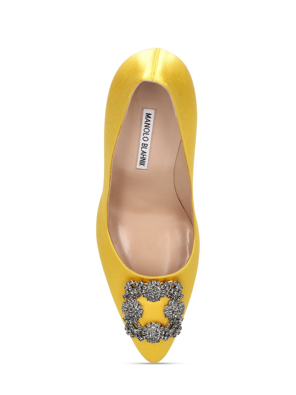 Shop Manolo Blahnik 105mm Hangisi Satin Pumps In Yellow