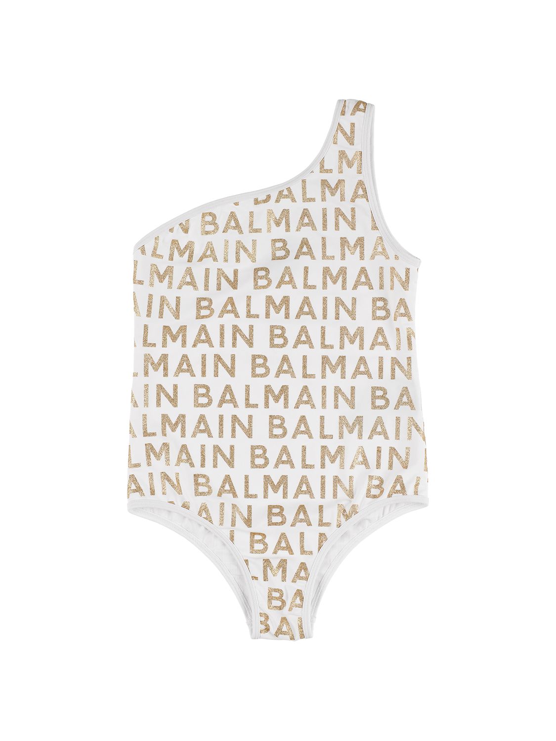 BALMAIN Glittered Logo Lycra One Piece Swimsuit