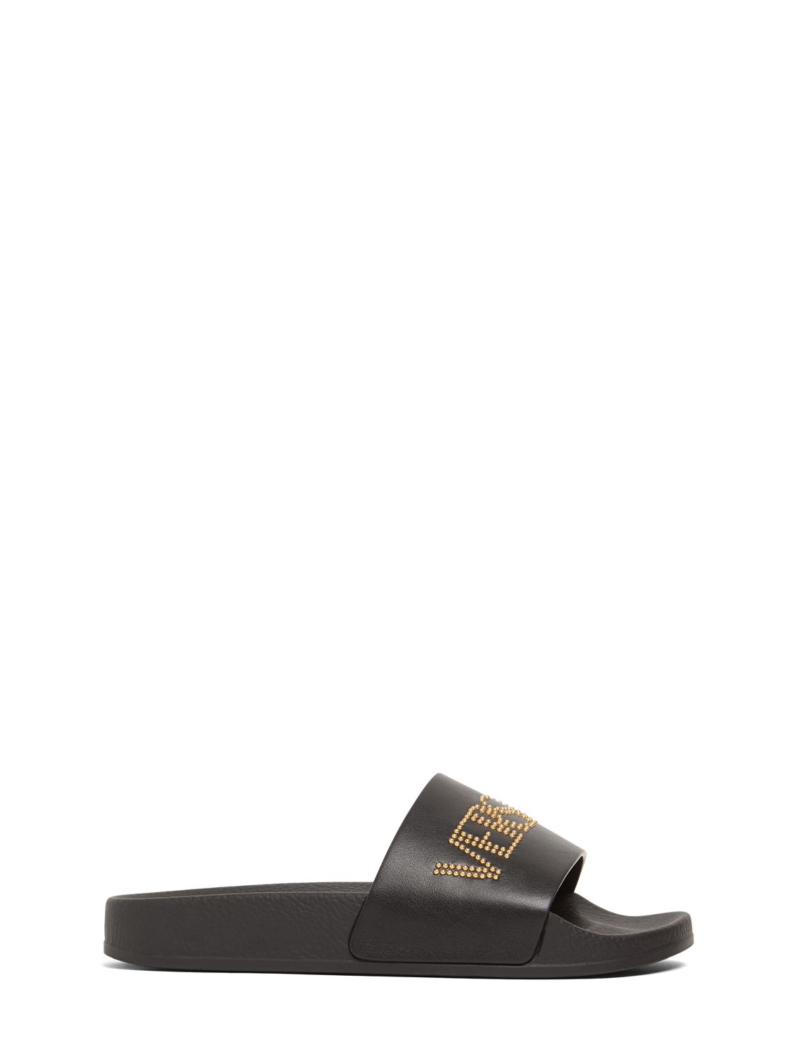 Embellished Logo Leather Slide Sandals