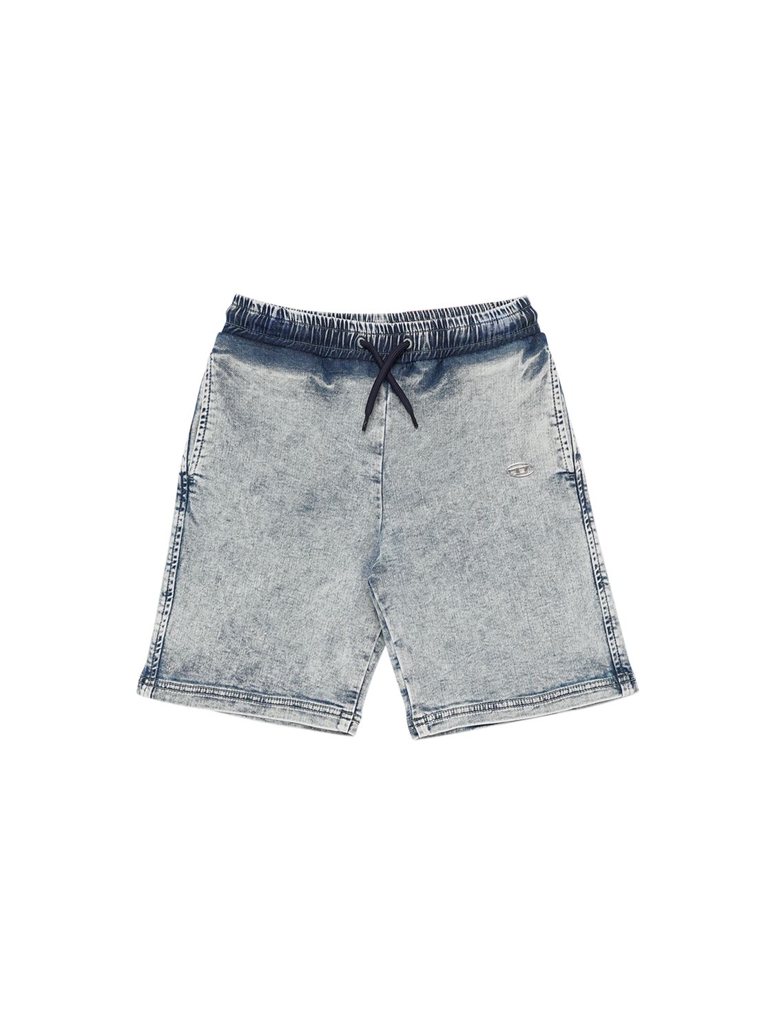 DIESEL KIDS Denim Effect Cotton Blend Shorts