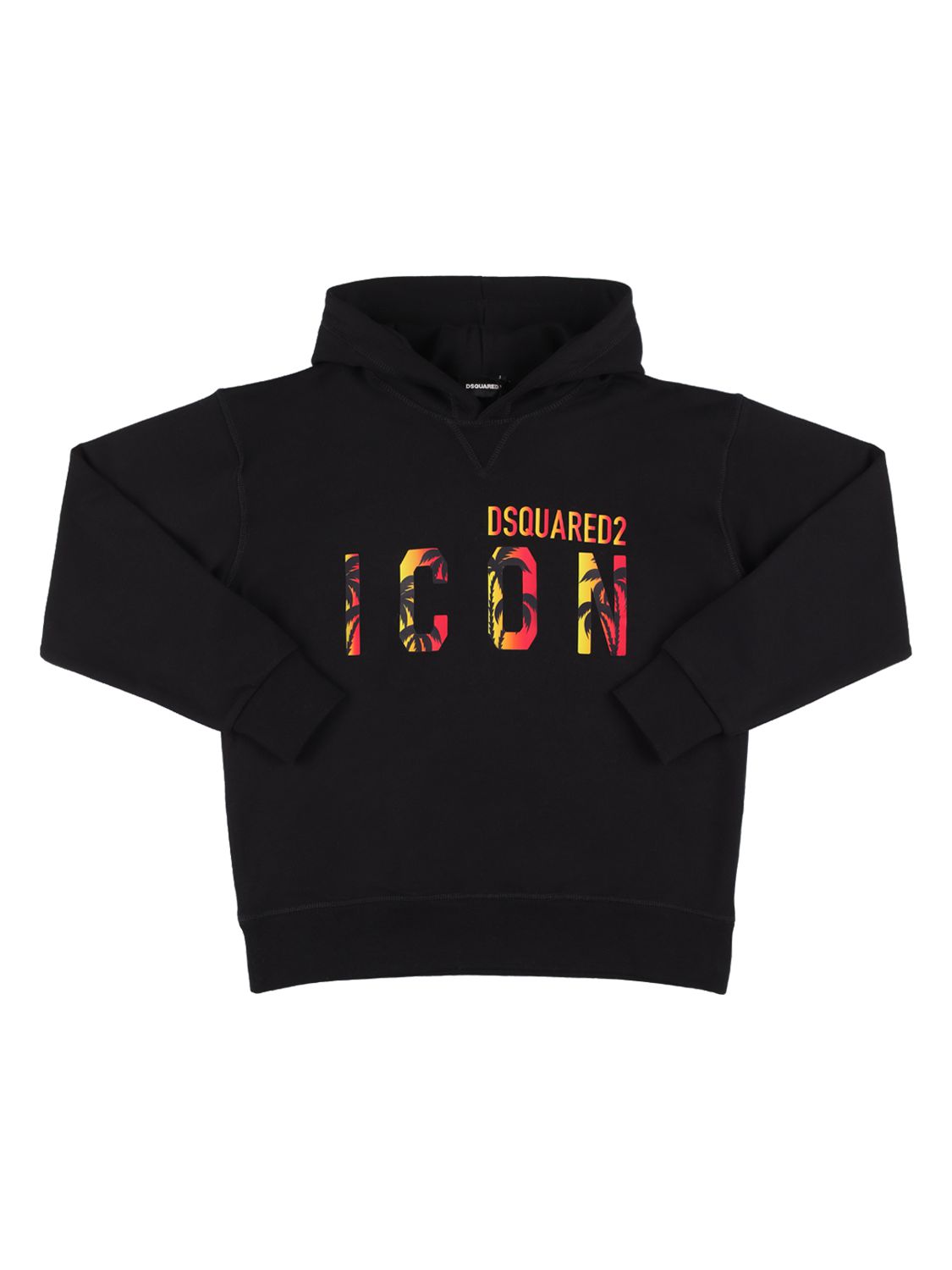 Dsquared2 Icon Logo Print Cotton Hoodie In Black