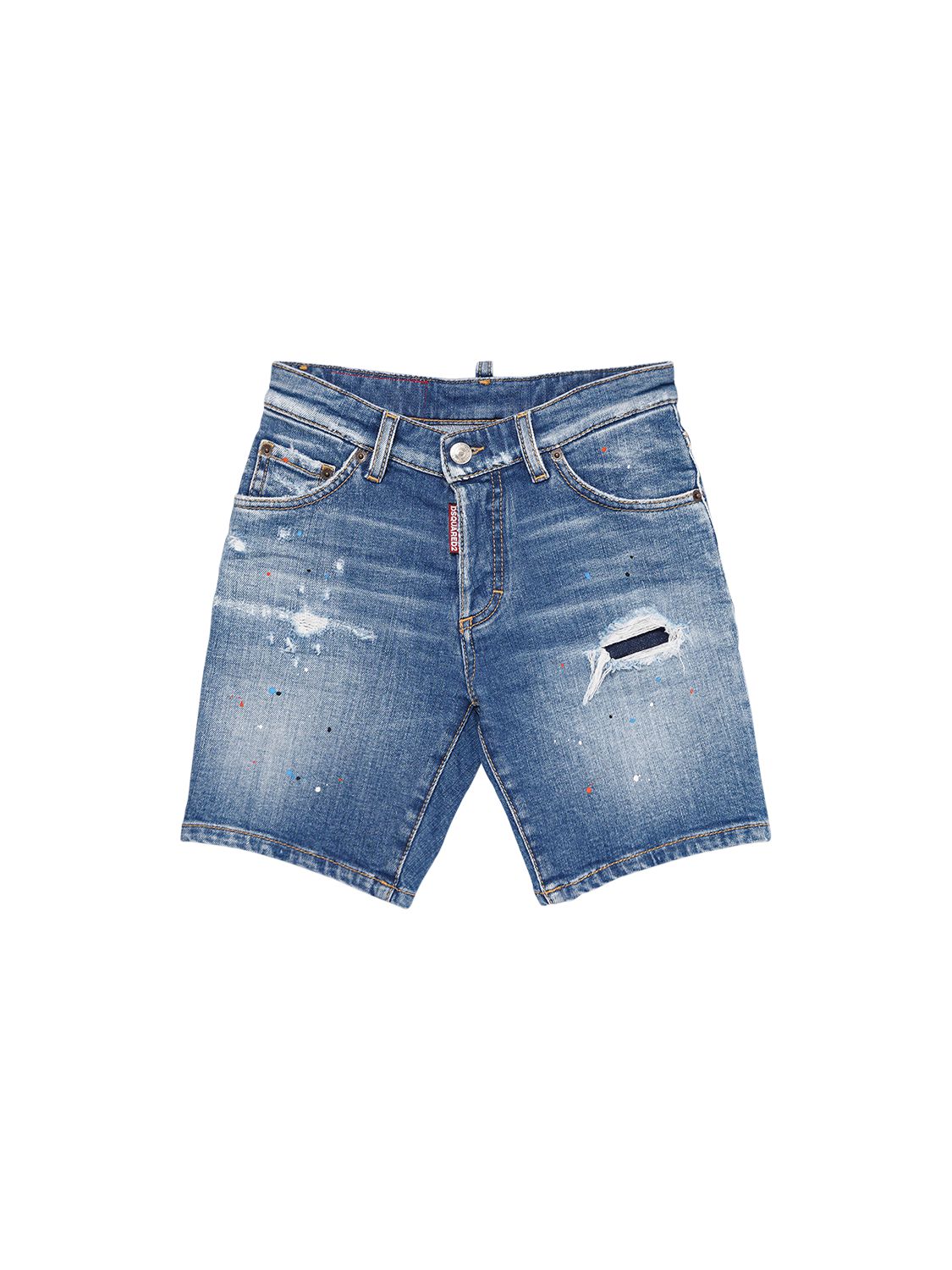 Dsquared2 Kids' Distressed Cotton Stretch Denim Shorts