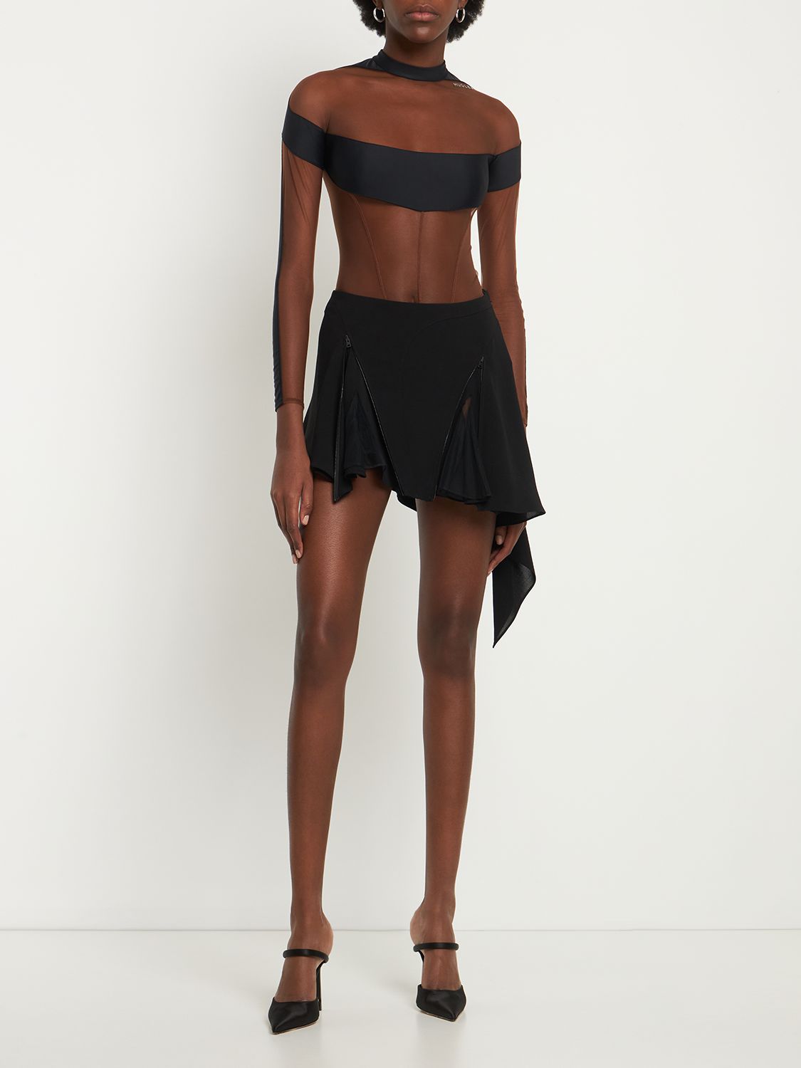 Mugler Mesh-panel cutout miniskirt in Black