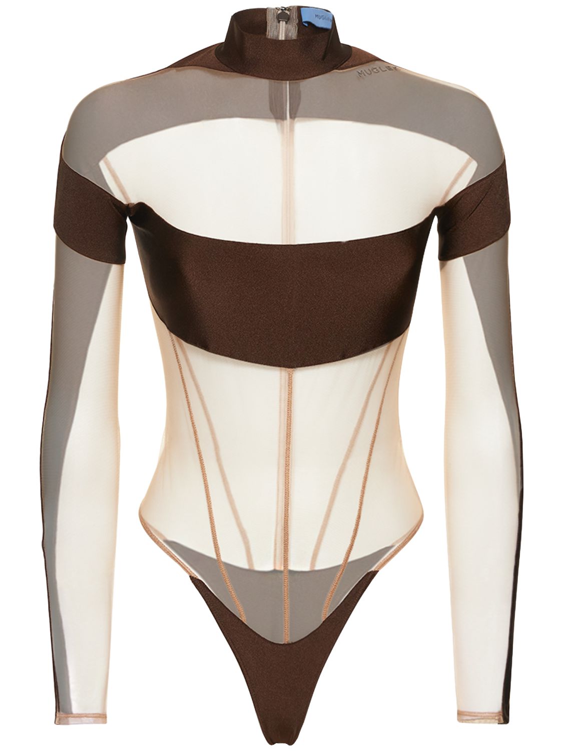 MUGLER Illusion stretch-jersey and tulle bodysuit