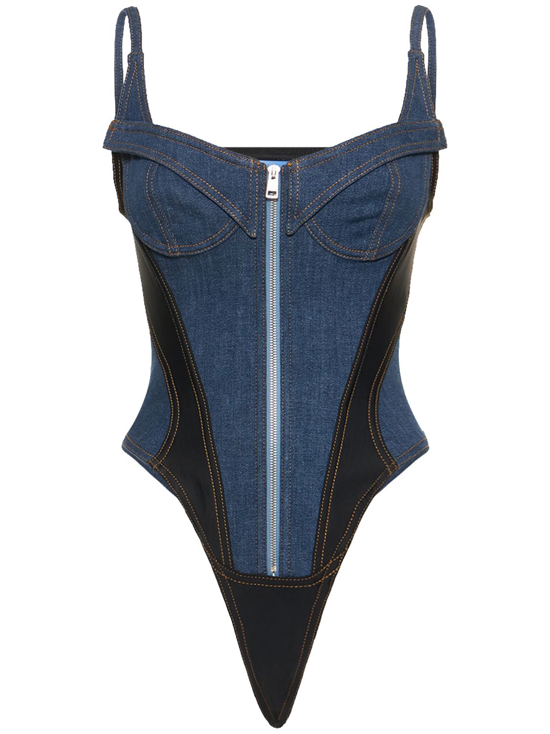 mugler Mugler - Off-shoulder leather-paneled bodysuit, Mytheresa