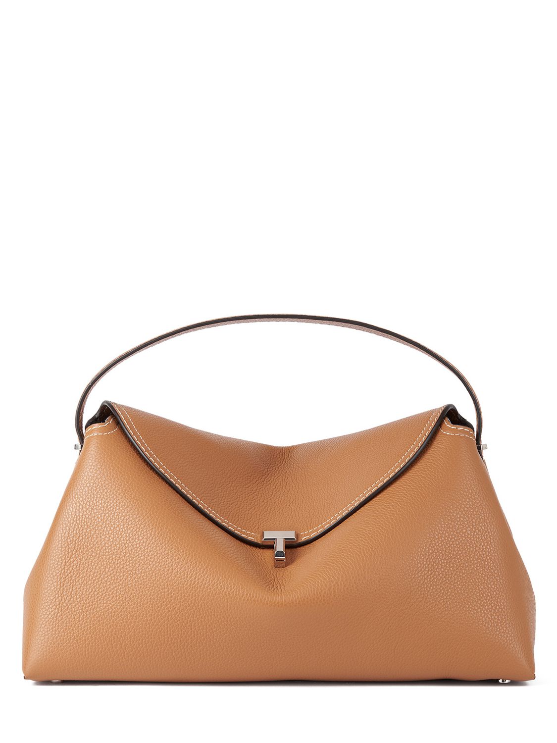 Shop Totême T-lock Grain Leather Top Handle Bag In Tan