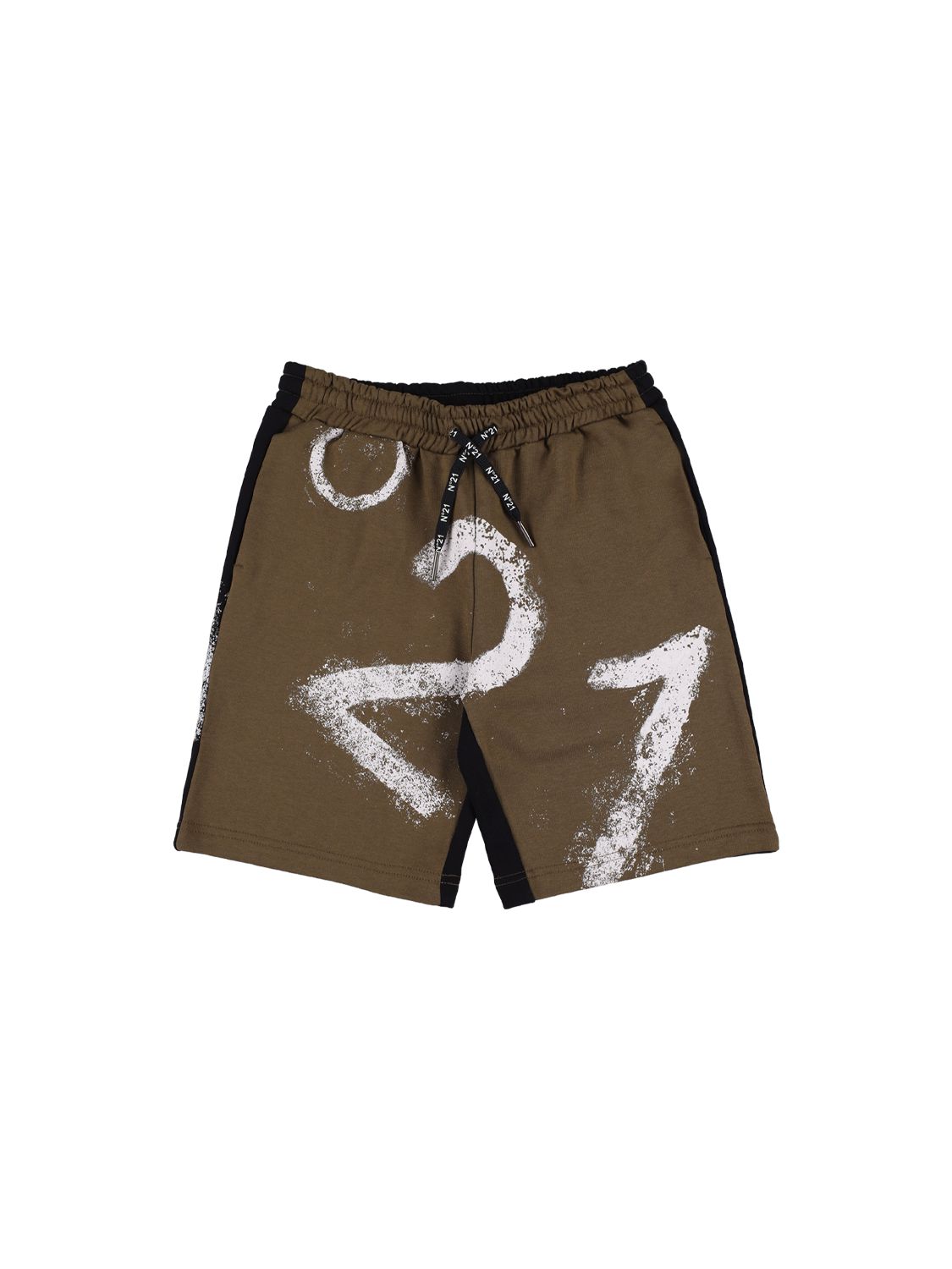 N°21 Two Tone Cotton Shorts W/ Logo In Green,black