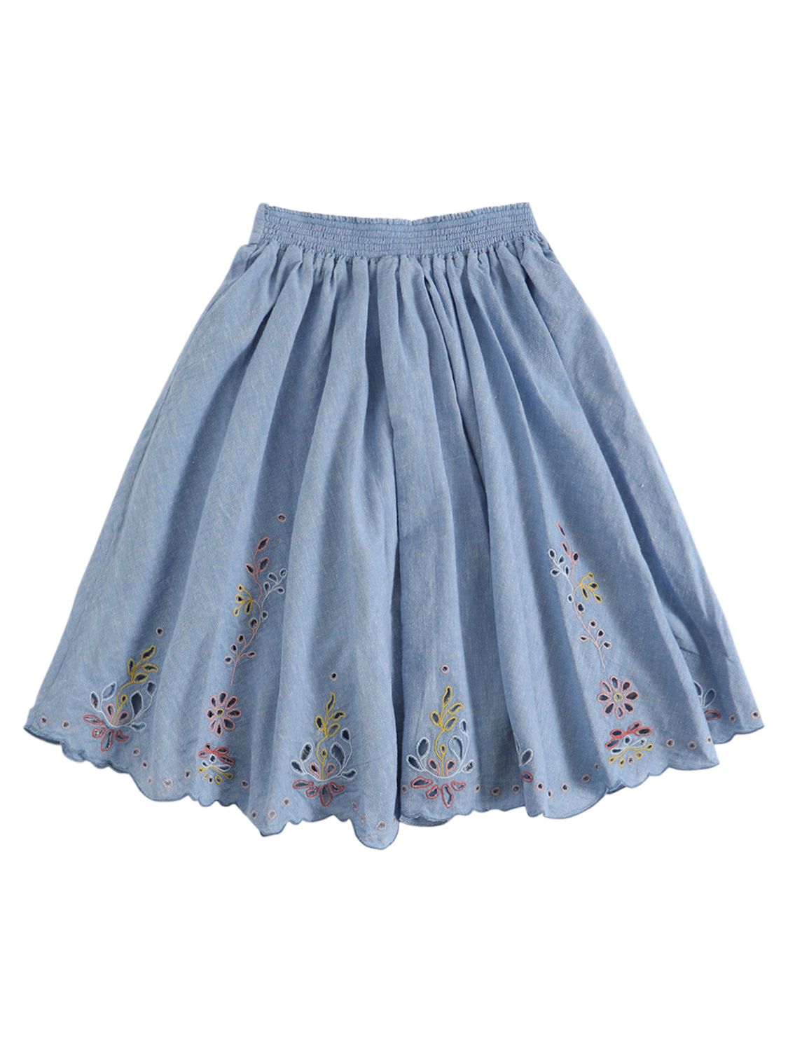 CHLOÉ EMBROIDERED COTTON CHAMBRAY SKIRT 
