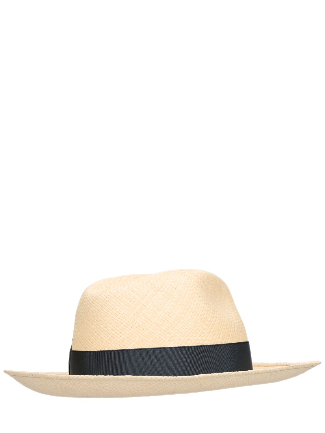Shop Borsalino Amedeo 7.5cm Brim Straw Panama Hat In Natural,blue