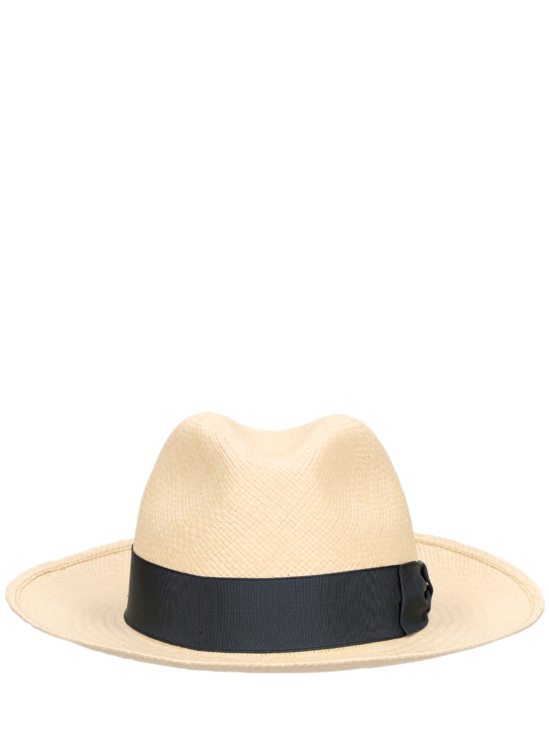 Borsalino Amedeo 7.5cm Brim Straw Panama Hat In Natural,blue