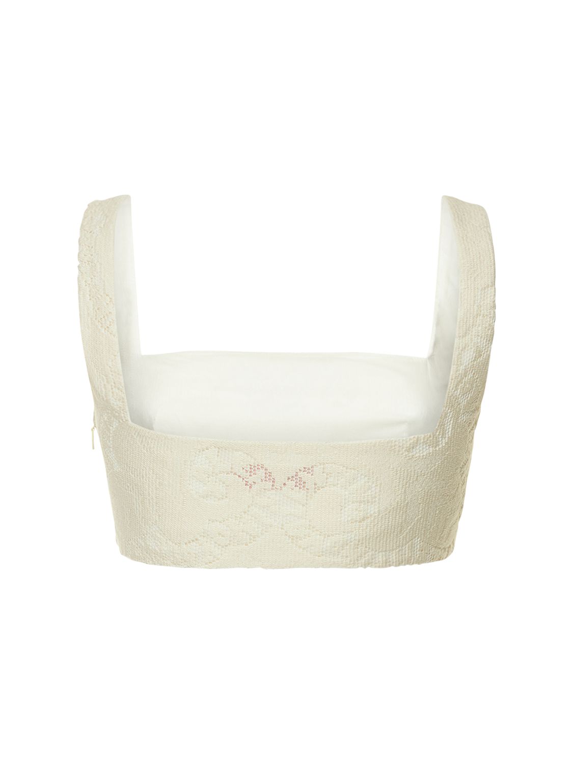 Shop Valentino Cotton Guipure Lace Bandana Crop Top In Ivory