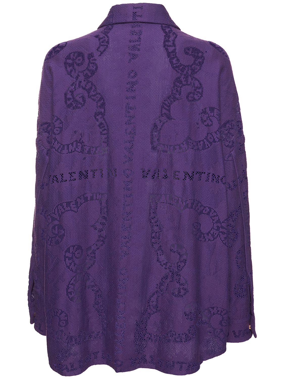 Valentino Embroidered-logo Long-sleeve Dress In Purple