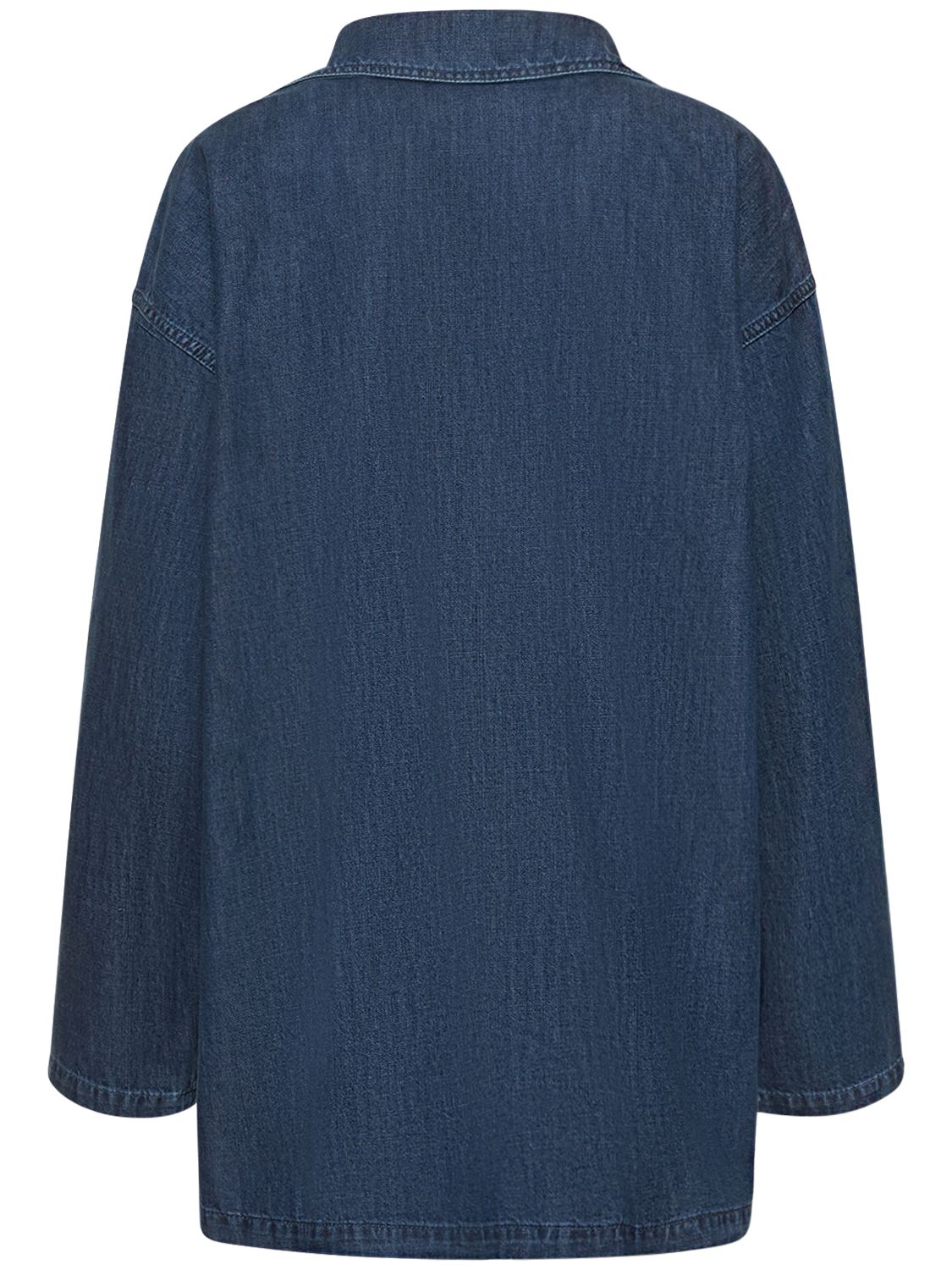 Valentino Vgold Logo Plaque Cut-out Denim Top In Blue