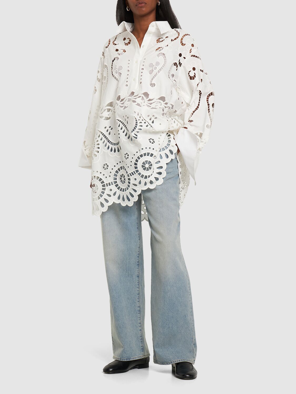 Valentino Broderie Cotton Lace Oversize Shirt In White