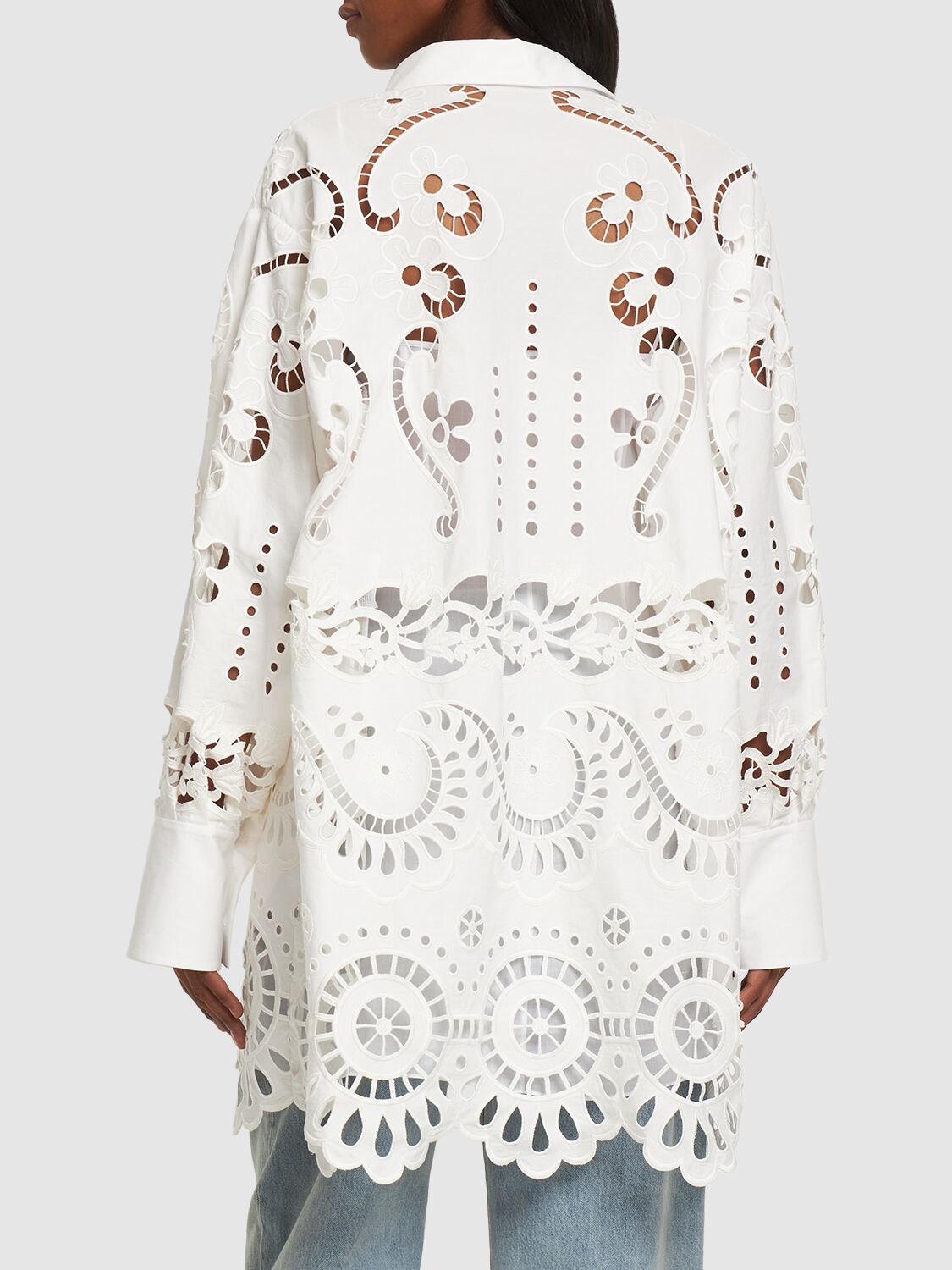 Valentino Broderie Cotton Lace Oversize Shirt In White