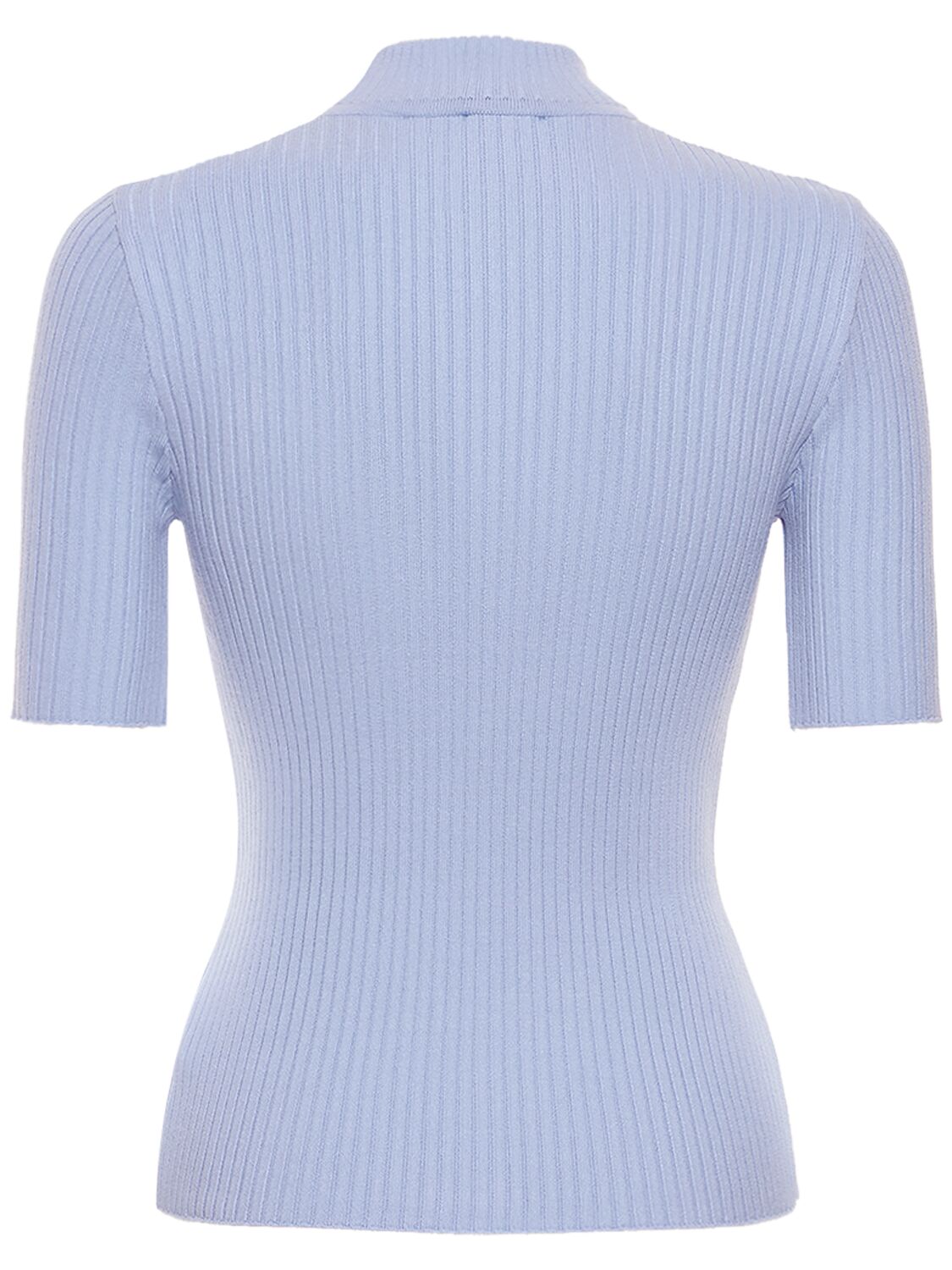Courrèges Knit Viscose Blend Logo Top In Light Blue