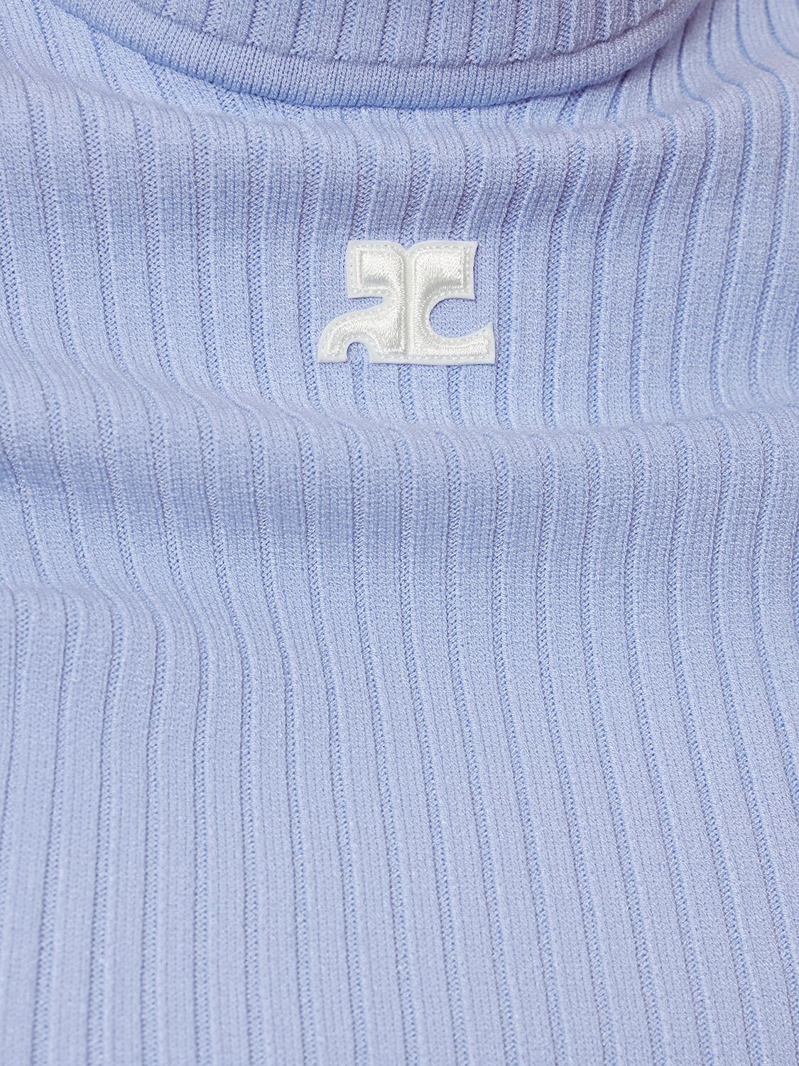 Courrèges Knit Viscose Blend Logo Top In Light Blue