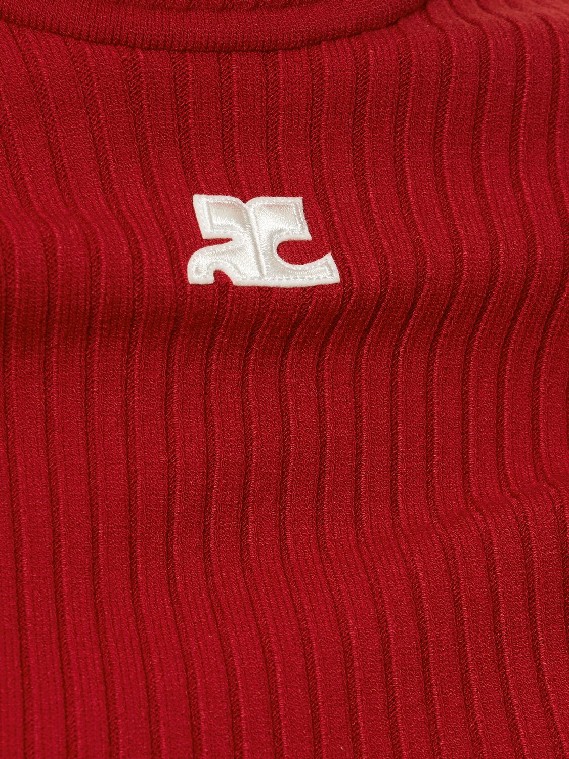 Courrèges Short Sleeve Ribbed Mock Neck Sweater In Red