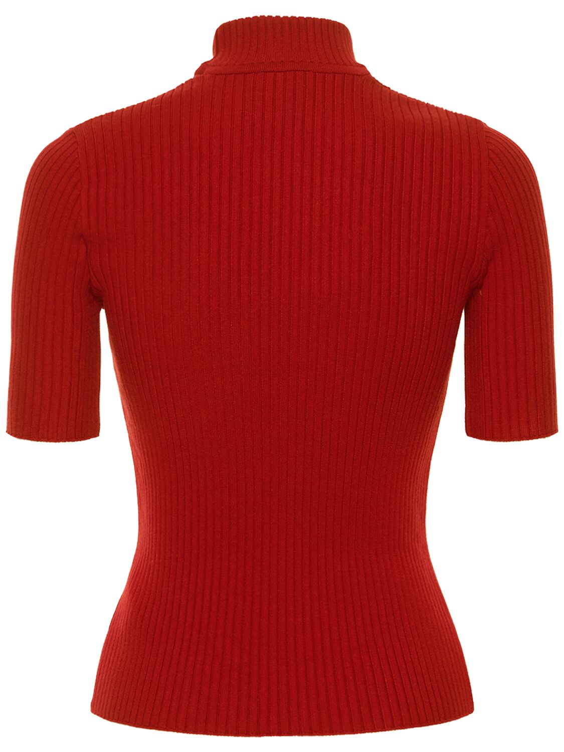 Courrèges Short Sleeve Ribbed Mock Neck Sweater In Red