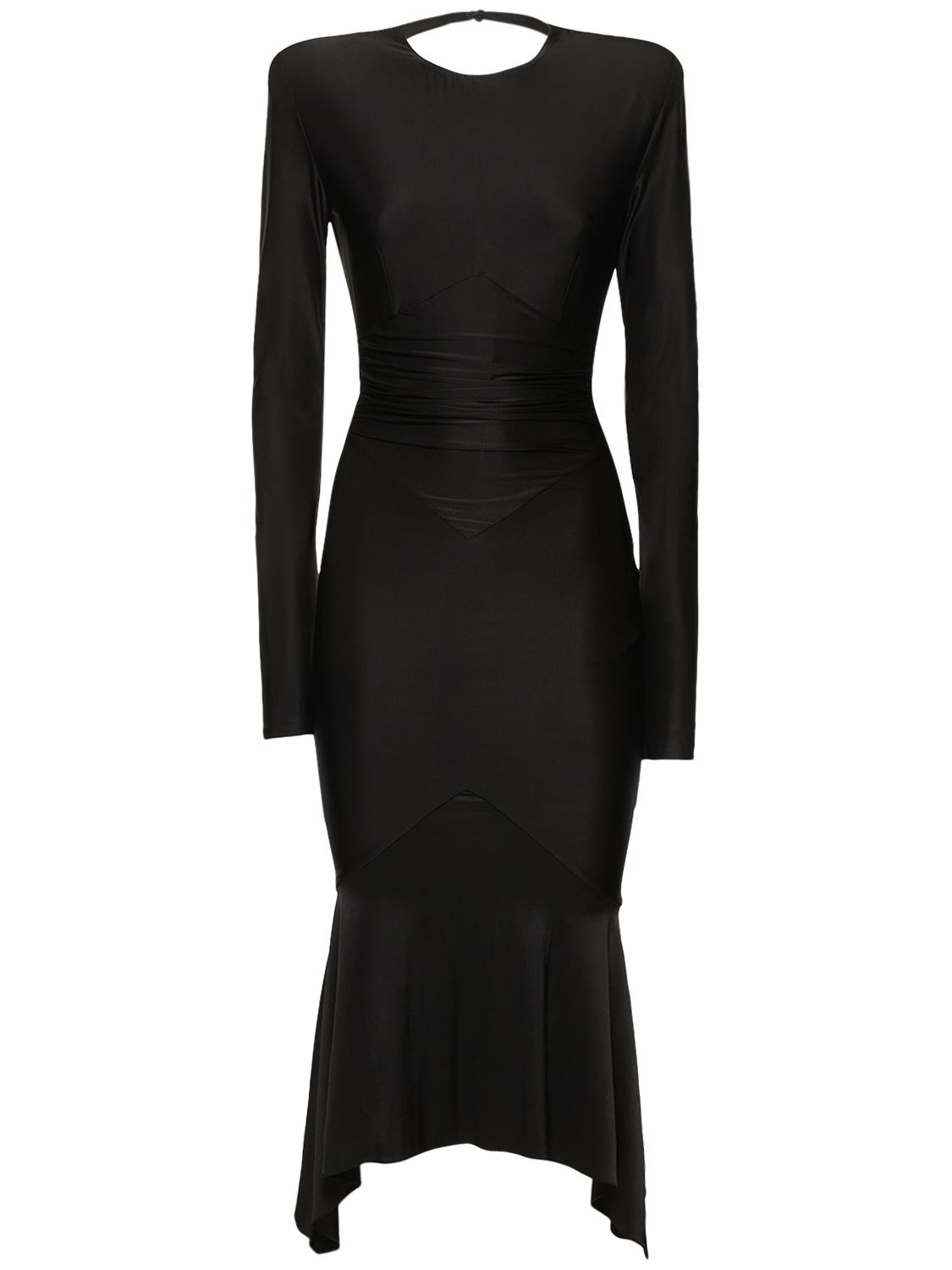 Open Back Shiny Jersey Midi Dress
