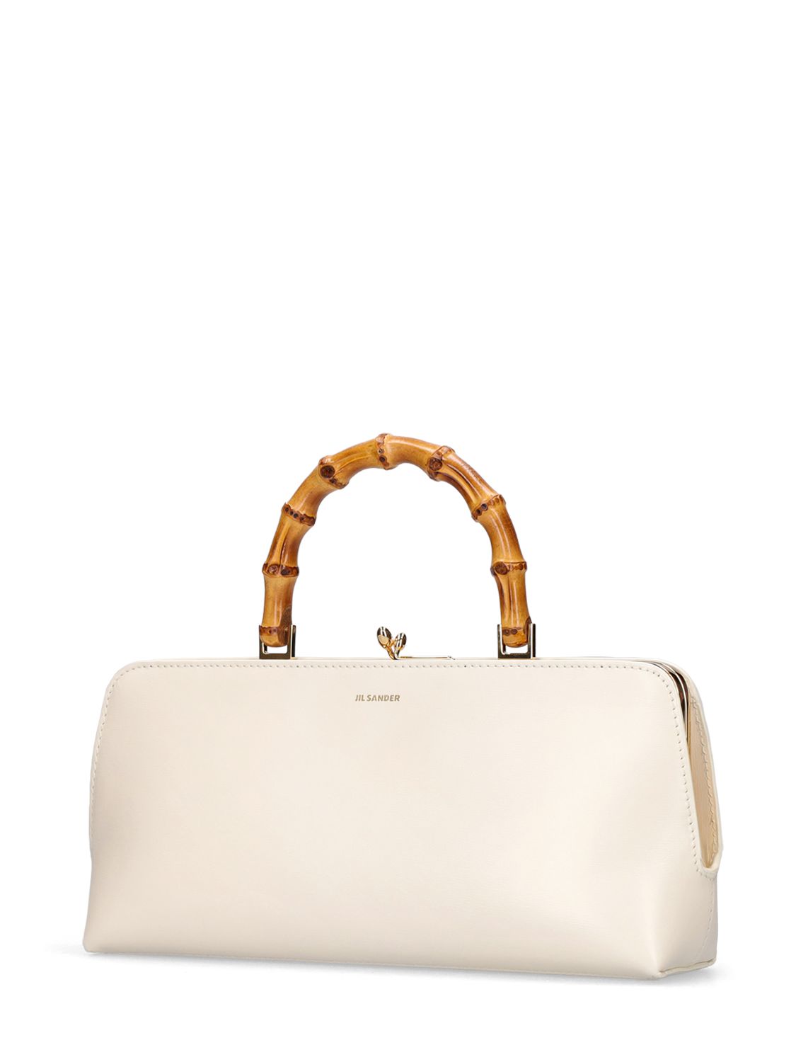 Shop Jil Sander Sm Goji Leather Top Handle Bag In Eggshell