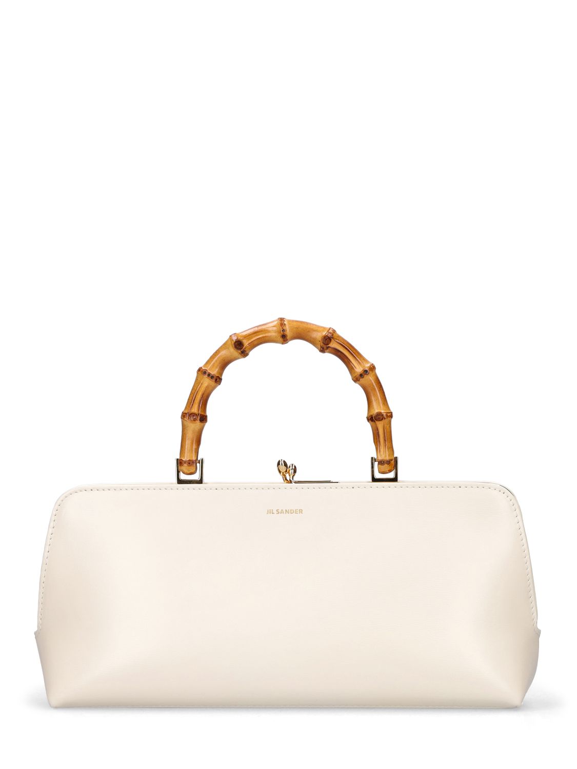 Shop Jil Sander Sm Goji Leather Top Handle Bag In Eggshell