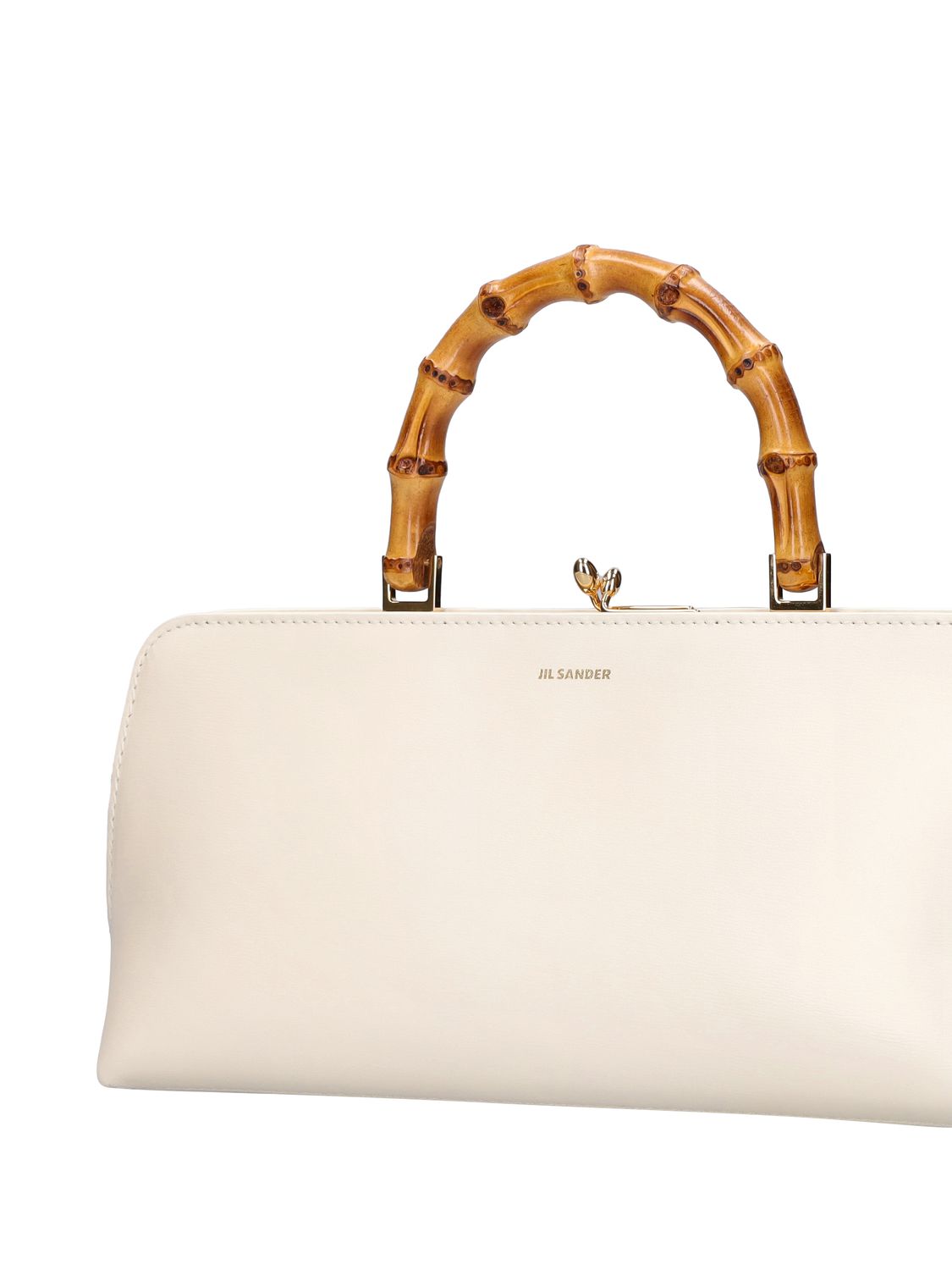 Shop Jil Sander Sm Goji Leather Top Handle Bag In Eggshell